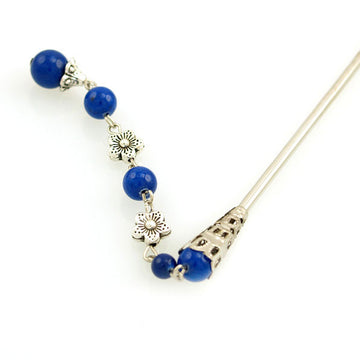 Tibetan Style Hair Stick with Tassel 5.5" Long Deep Blue